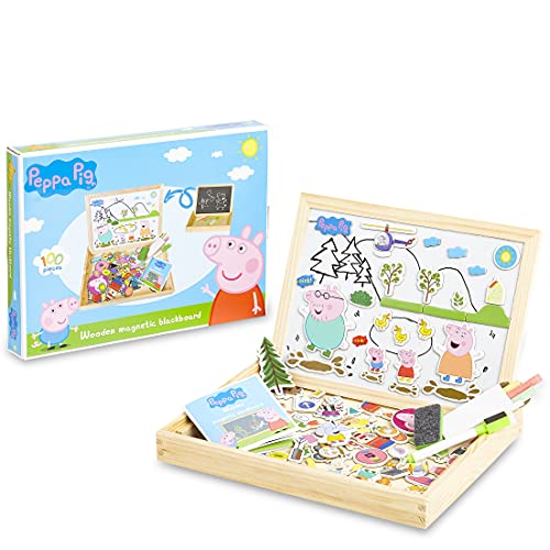 Peppa Pig Pizarra Infantil, Pizarra Magnetica Infantil y Puzzle Niños, Incluye Imanes Rotuladores y Tizas de Colores para Pizarra, Juguetes Regalos para Ninos y Ninas 3+