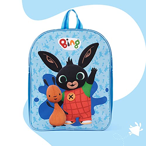 PERLETTI Mochila Escolar Bing para Niños - Bolso Infantil con Estampa de Bing y Flop para Niño Viajes y Tiempo Libre - Mochilita Azul para Guardería Chicos 3 4 5 Años - 30x24x10 cm