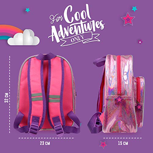 PERLETTI Set Escolar Unicornio Niña Mochila + Estuche - Bolso Infantil para Escuela Guardería y Viajes - Bolsa con Detalles Reflectantes y Cremallera de Estrella - 32x23x15 cm (Unicornio con Estuche)