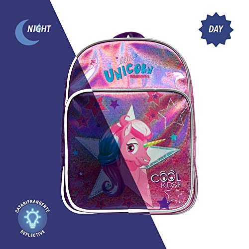 PERLETTI Set Escolar Unicornio Niña Mochila + Estuche - Bolso Infantil para Escuela Guardería y Viajes - Bolsa con Detalles Reflectantes y Cremallera de Estrella - 32x23x15 cm (Unicornio con Estuche)