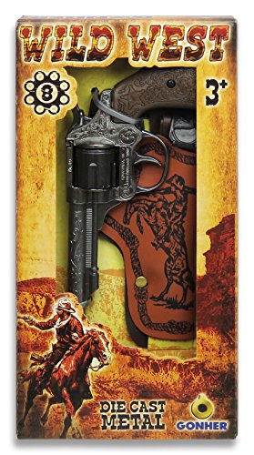 Peterkin-Wild-West Set 8 Tiros-Revolver + Cart, Color Plata, sin Talla (GONHER 201/0)