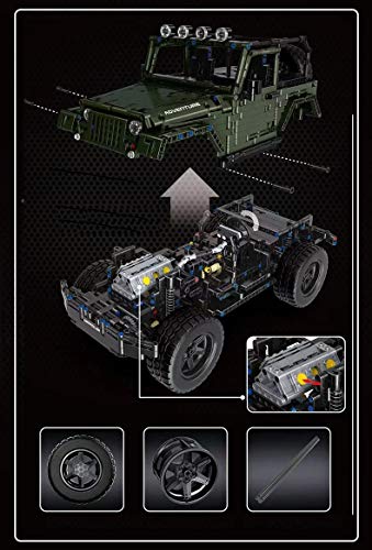 PEXL Juego de construcción de bloques de construcción para vehículos todoterreno Jeep Wrangler Offroader, 2000 bloques de construcción Technic 4x4, modelo Off-Road compatible con Lego Technic