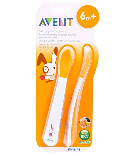 Philips Avent SCF710/00 - Pack de 2 cucharas 6m+ para las primeras comidas del bebé, con punta de silicona, fácil limpieza, apto para lavavajillas