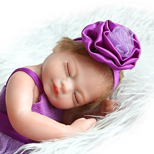 Pinky Reborn Muñecos bebé 10 Inch 26cm Inch Mini Hard Silicona Realista Suave de Vinilo Cuerpo Entero Renacer Bebé with Vestido Morado