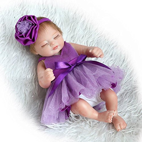 Pinky Reborn Muñecos bebé 10 Inch 26cm Inch Mini Hard Silicona Realista Suave de Vinilo Cuerpo Entero Renacer Bebé with Vestido Morado