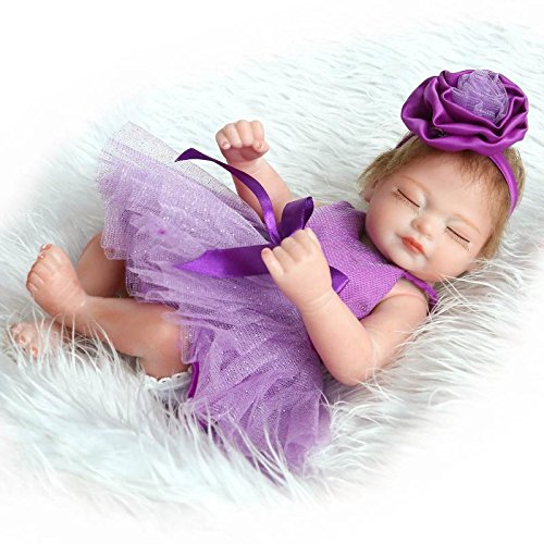 Pinky Reborn Muñecos bebé 10 Inch 26cm Inch Mini Hard Silicona Realista Suave de Vinilo Cuerpo Entero Renacer Bebé with Vestido Morado