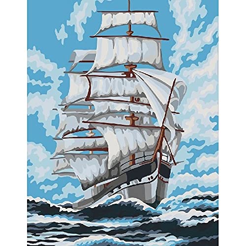 Pintura de bricolaje por número pintura de barco de paisaje por números para adultos marcos de fotos para imagen pintura acrílica A6 45x60cm