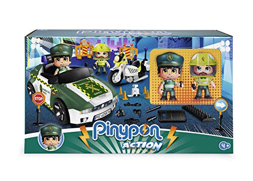 Pinypon Action-700015836 Guardia Civil Coche y Moto, vehículo policía Juguete, Color Verde (Famosa 700015836)