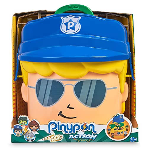 Pinypon Action - Contenedor de Policía y Monstruos, cabeza de Pinypon grande, caja contenedor con compartimentos para accesorios y figuras, incluye 4 muñecos Famosa mix es max, Famosa, (700016645)