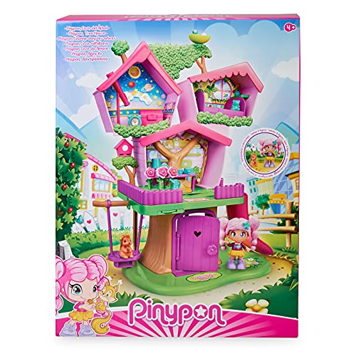 Pinypon - Casa Árbol, con 3 espacios diferentes para el juego interactivo, ascensor manual, tobogán, columpio y flores que crecen, incluye una figura Pinypon y varios accesorios, FAMOSA (700016652)