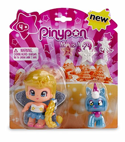 Pinypon- Figura estrella y mascota unicornio, colores azul y amarillo, efecto perlado (Famosa 700014276)