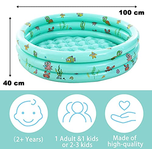 Piscina Hinchable,100X40cm Piscina Niños,Piscina Infantil de 3 Anillos, Piscina Infantil Hinchable,Piscina para Bebés, Bañera Portátil, Piscina Infantil