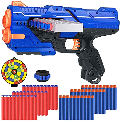 Pistola de Dardos para Flechas Nerf, Pistola de Juguete con Clips de 12 Balas + 60 Dardos de Espuma, Juego de Disparos Infantiles, Juguete de Armas Niño, Regalos de Cumpleaños Niños de 6 a 12 Años