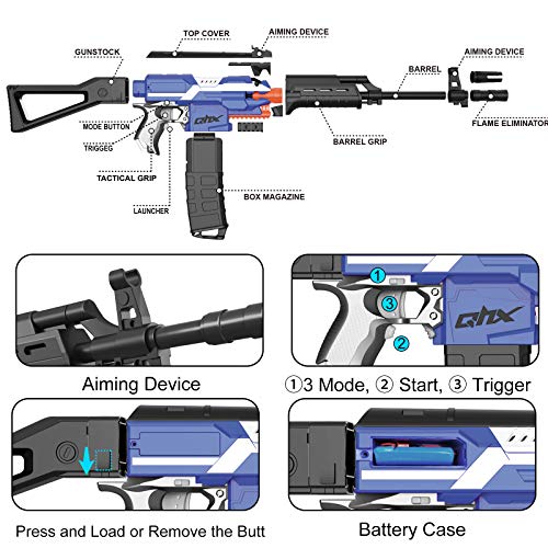 Pistola de Juguete Eléctrica para Nerf Flechas , Pistola Grande Automático con 12 Clip de Dardos, 100 Dardos Espuma, Batería Recargable USB, 3 Modos de Disparo, Regalo para niños, Adolescentes, Adulto