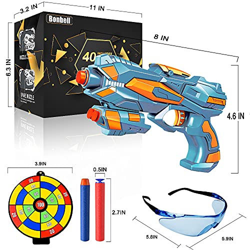 Pistola de Juguete para Nerf Flechas, Pistola de Dardos de Espuma + 60 Balas de Espuma + Gafas Protectoras, Juguete de Armas Juego de Tiro Infantiles, Regalos de Cumpleaños para Niños de 6 a 12 Años