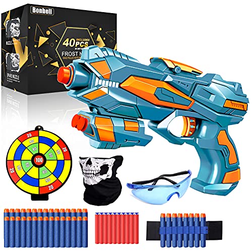 Pistola de Juguete para Nerf Flechas, Pistola de Dardos de Espuma + 60 Balas de Espuma + Gafas Protectoras, Juguete de Armas Juego de Tiro Infantiles, Regalos de Cumpleaños para Niños de 6 a 12 Años