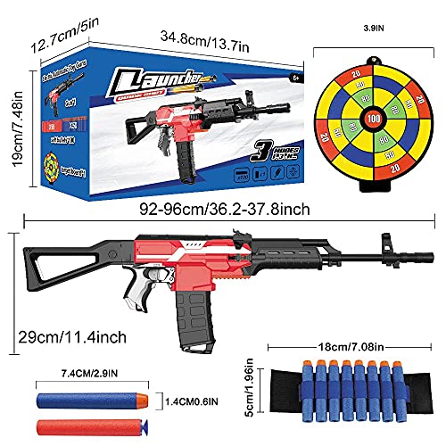 Pistola Juguete Eléctrica con Clip 12 Dardos, AK47 Armas Juegete Automático Grande para Nerf Flechas con 100 Espuma Balas, 3 Modos Disparo, USB Recargable, Regalo para Niños 6+, Adolescentes, Adultos