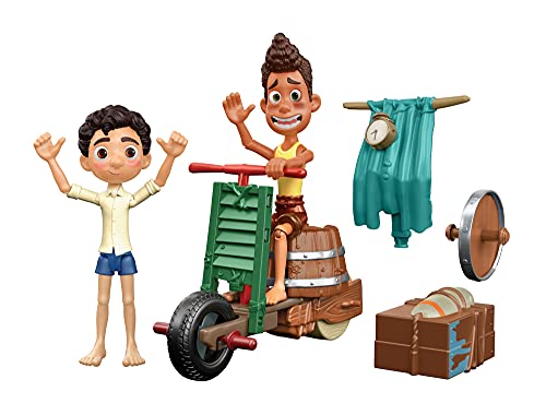 Pixar Luca Pack construye una moto, muñeco de juguete articulado con accesorios Mattel GXK62