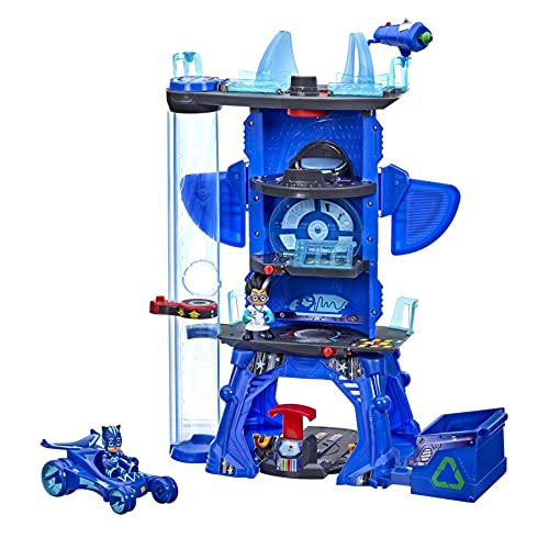 PJ Masks - Cuartel General Deluxe - Juguete Preescolar - Cuartel General con 2 Figuras de acción, vehículo Gatomóvil y más para niños de 3 años en adelante