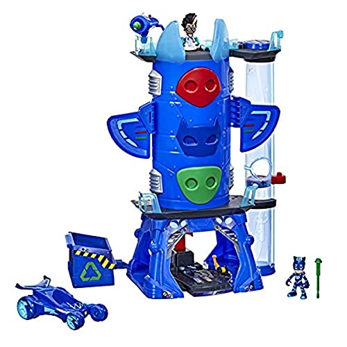 PJ Masks - Cuartel General Deluxe - Juguete Preescolar - Cuartel General con 2 Figuras de acción, vehículo Gatomóvil y más para niños de 3 años en adelante