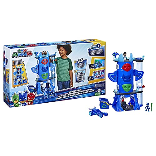 PJ Masks - Cuartel General Deluxe - Juguete Preescolar - Cuartel General con 2 Figuras de acción, vehículo Gatomóvil y más para niños de 3 años en adelante