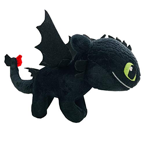 Play by Play HTTYD Pack 2 Dragons, como Entrenar a tu dragón - Peluches Desdentado y Furia Luminosa (Toothless y Light Fury) Color Negro y Blanco Calidad Super Soft 20cm (30cm Cola incluida)