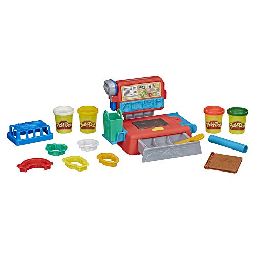 Play-Doh Caja registradora de juguete para niños de 3 años en adelante con divertidos sonidos, accesorios de comida y 4 colores no tóxicos (Hasbro 0)