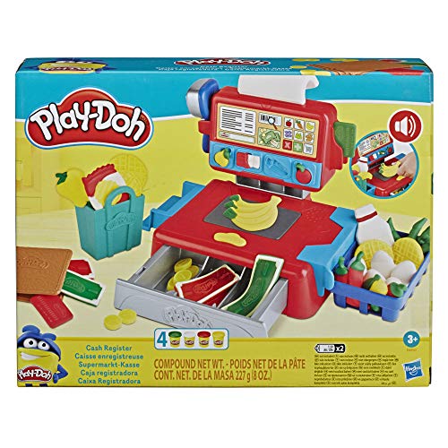 Play-Doh Caja registradora de juguete para niños de 3 años en adelante con divertidos sonidos, accesorios de comida y 4 colores no tóxicos (Hasbro 0)