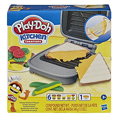 Play-Doh Kitchen Creations-Juego de alimentos para sándwich para niños a partir de 3 años con compuesto Elastix y 6 colores adicionales (Hasbro E7623)