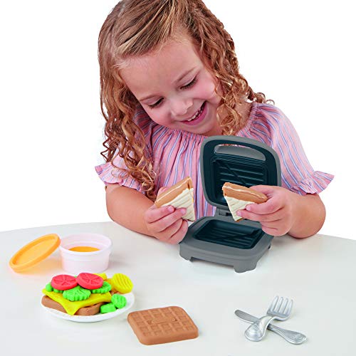 Play-Doh Kitchen Creations-Juego de alimentos para sándwich para niños a partir de 3 años con compuesto Elastix y 6 colores adicionales (Hasbro E7623)