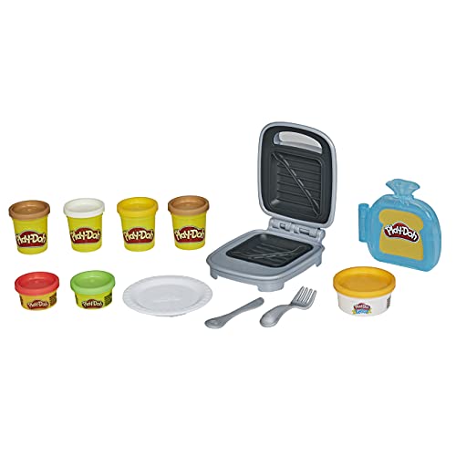 Play-Doh Kitchen Creations-Juego de alimentos para sándwich para niños a partir de 3 años con compuesto Elastix y 6 colores adicionales (Hasbro E7623)