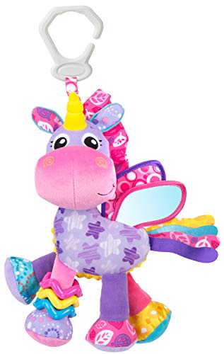 Playgro Peluche de Actividades Stella el Unicornio, Juguete para Colgar, Desde el nacimiento, Rosa/Violeta, 40183