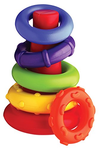 Playgro Ring Tower, Stacking Toy Pirámide Rock and Stack, Color Verde, Amarillo, Rojo, Lila, Naranja, 1 Unidad (Paquete de 1) (40082)