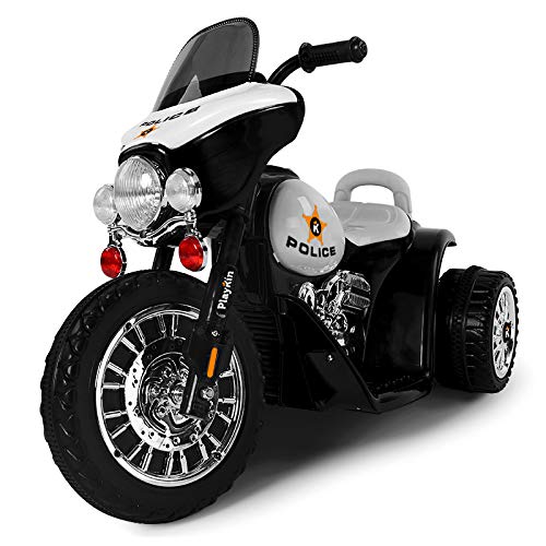 Playkin POLICE NEGRA - Moto electrica niños policia bateria 6V recargable triciclo infantil +2 años juguetes infantiles correpasillos infantil coches de bateria