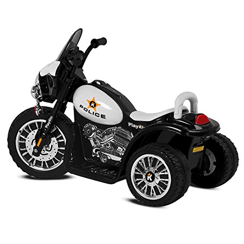 Playkin POLICE NEGRA - Moto electrica niños policia bateria 6V recargable triciclo infantil +2 años juguetes infantiles correpasillos infantil coches de bateria