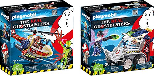 Playmo Playmobil Ghostbusters™ 9385 9386 - Juego de 2 figuras de Venkman con helicóptero y distribuidor con vehículo de jaula