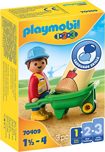 PLAYMOBIL 1.2.3 70409 Obrero con Carretilla, De 1,5 a 4 años