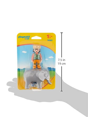 PLAYMOBIL- 1.2.3 Cuidadora con Elefante Juguete, Multicolor (geobra Brandstätter 9381)