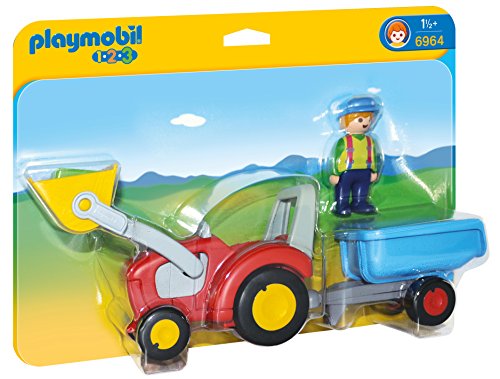 PLAYMOBIL 1.2.3 Granja Maletín, A Partir De 1.5 Años (6962), Color, Modelo Surtido + 1.2.3 Tractor con Remolque 6964