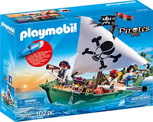 PLAYMOBIL Barco Pirata con Motor Submarino 70151, Carbón