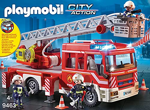 PLAYMOBIL City Action Camión De Bomberos con Escalera, Luces Y Sonido, A Partir De 5 Años (9463) + City Action Bomberos con Bomba De Agua, A Partir De 5 Años (9468)