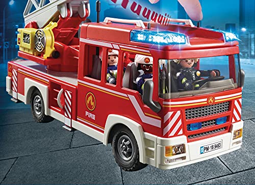 PLAYMOBIL City Action Camión De Bomberos con Escalera, Luces Y Sonido, A Partir De 5 Años (9463) + City Action Bomberos con Bomba De Agua, A Partir De 5 Años (9468)