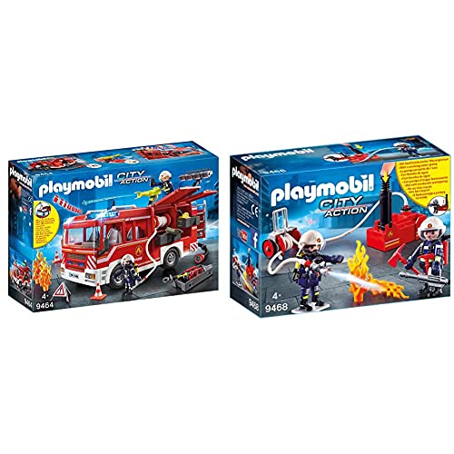 Playmobil City Action Camión De Bomberos con Luces Y Sonido, A Partir De 4 Años (9464) + City Action Bomberos con Bomba De Agua, A Partir De 5 Años (9468)