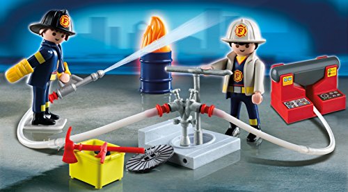 PLAYMOBIL City Action Maletín Bomberos con Bomba de Agua Real, a Partir de 4 Años (5651)