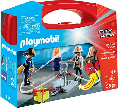 PLAYMOBIL City Action Maletín Bomberos con Bomba de Agua Real, a Partir de 4 Años (5651)