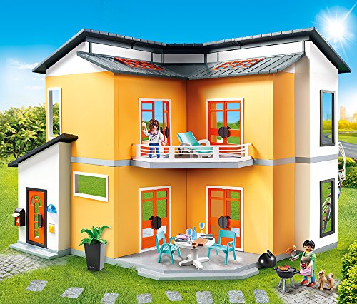 PLAYMOBIL® City Life - Juego de 7 piezas 9266 9267 9268 9269 9270 9271 9272 para vivienda moderna + salón + baño + cocina familiar grande + alegre habitación infantil + fiesta de inauguración