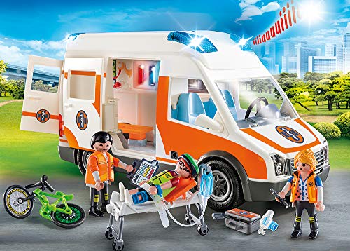 PLAYMOBIL City Life Playset, Ambulancia con Luces, Multicolor (70049) + City Life Helicóptero De Rescate, Multicolor (70048)