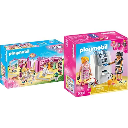 PLAYMOBIL- City Life-Tienda de Novias Conjunto de figuritas, Multicolor, Talla Única (9226) + Centro Comercial- Cajero Automático Playset de Figuras de Juguete, Multicolor