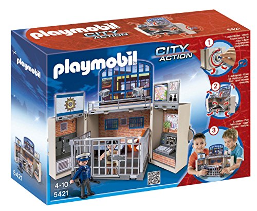 PLAYMOBIL - Cofre cuartel de Policía, Juguete Educativo, Multicolor, 35 x 10 x 25 cm, (5421)