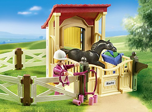 PLAYMOBIL Country 6934 Caballo Árabe con Establo, Caballo Negro y detalles Morados, A partir de 5 años